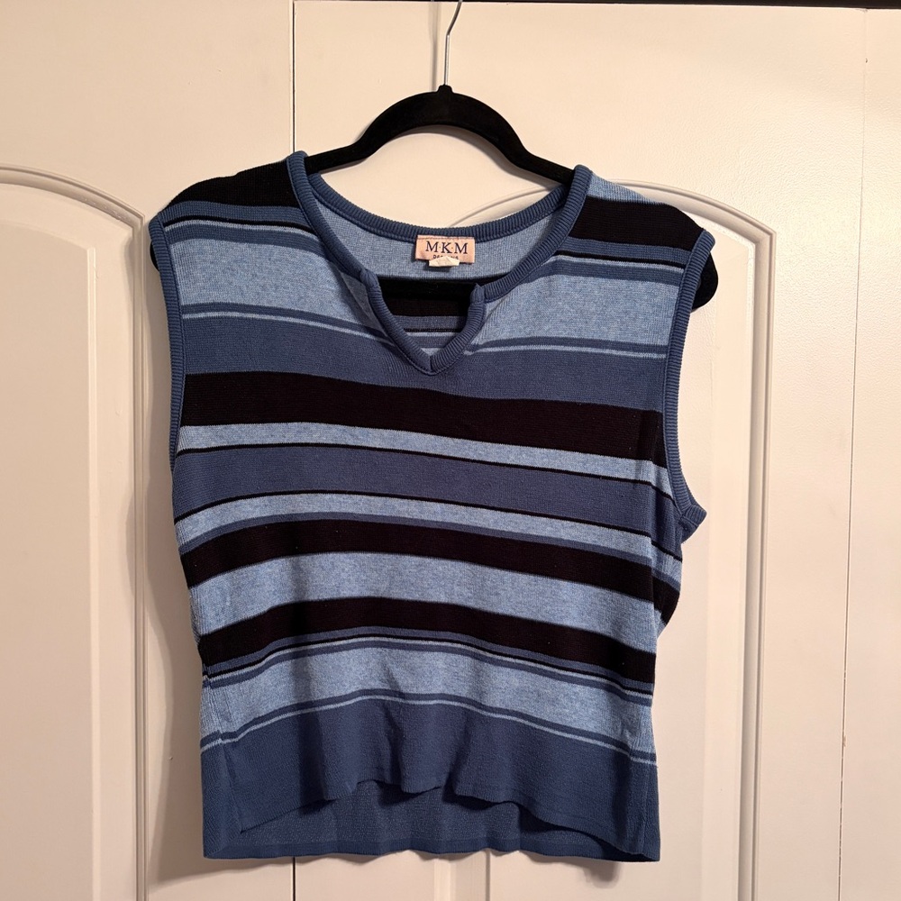 Vintage 90s blue striped knit sleeveless top